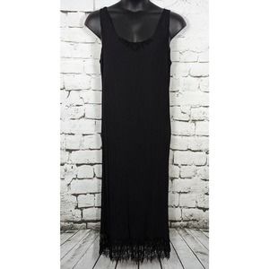 VINTAGE Stretch Rayon Crepe Maxi Column Dress Black One Size Large